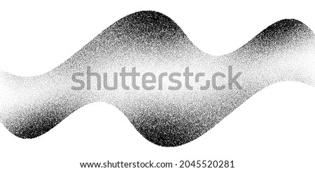 Dotwork wave pattern vector background. Black noise stipple dots. Sand grain effect. Wave dots grunge banner. Abstract noise dotwork pattern. Gradient stipple. Stochastic dotted vector background.