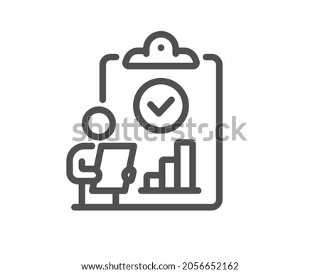 Inspect line icon. Quality research sign. Verification report list symbol. Quality design element. Line style inspect icon. Editable stroke. Vector