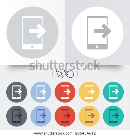 Outcoming call sign icon. Smartphone symbol. Round 12 circle buttons. Shadow. Hand cursor pointer. Vector