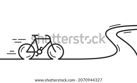 Bike line banner. Bicycle road tour background. Cyclist journey travel illustration. Mountain active transport. Lifestyle sport bike. Bicycle race winding road. Outdoor adventure biking. Vector