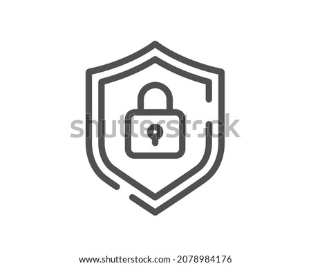 Shield line icon. Privacy secure sign. Safe defense symbol. Quality design element. Linear style shield icon. Editable stroke. Vector