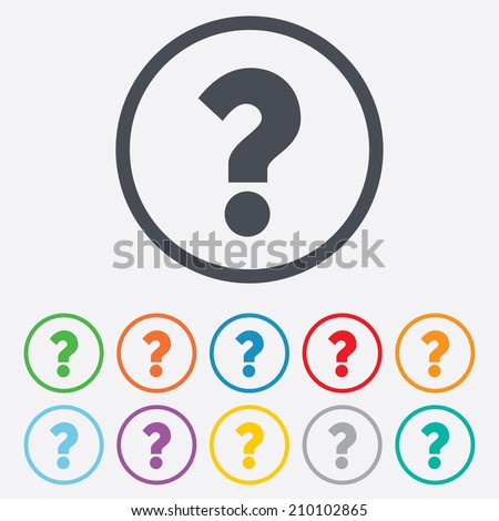 Question mark sign icon. Help symbol. FAQ sign. Round circle buttons with frame. Vector