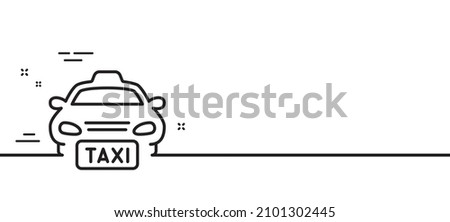 Taxi line icon. Cab public transport sign. Transfer vehicle symbol. Minimal line illustration background. Taxi line icon pattern banner. White web template concept. Vector