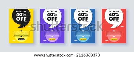 Poster frame with quote, comma. Get Extra 40 percent off Sale. Discount offer price sign. Special offer symbol. Save 40 percentages. Quotation offer bubble. Extra discount message. Vector