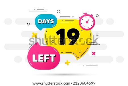 Nineteen days left icon. Countdown number on abstract flow pattern. 19 days to go sign. Count offer date left bubble. Countdown timer with number. Vector