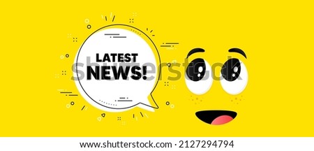 Latest news text. Cartoon face chat bubble background. Media newspaper sign. Daily information symbol. Latest news chat message. Character smile face background. Vector
