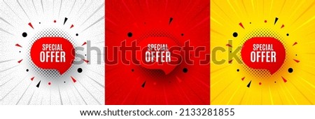 Special offer sticker. Flash offer banner, coupon or poster. Discount banner shape. Sale coupon bubble icon. Special offer promo banner. Retail marketing flyer. Starburst pop art. Vector