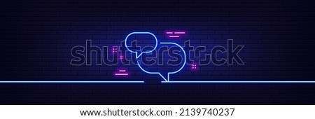 Neon light glow effect. Chat comment line icon. Speech bubble sign. Social media message symbol. 3d line neon glow icon. Brick wall banner. Chat message outline. Vector