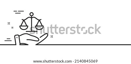 Justice scales line icon. Judgement scale sign. Legal law symbol. Minimal line illustration background. Justice scales line icon pattern banner. White web template concept. Vector