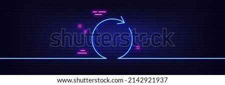 Neon light glow effect. Refresh line icon. Rotation arrow sign. Reset or Reload symbol. 3d line neon glow icon. Brick wall banner. Synchronize outline. Vector