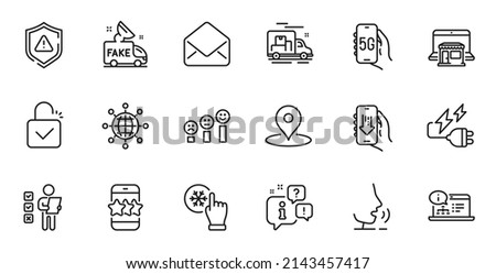 Outline set of Pin, International globe and 5g internet line icons for web application. Talk, information, delivery truck outline icon. Vector