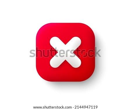 Cancel red 3d icon. Delete sign, close symbol, wrong and reject button. No or deny icon isolated white background. Cancel mobile app 3d button. Reject checkbox element. Vector