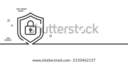 Shield line icon. Privacy secure sign. Safe defense symbol. Minimal line illustration background. Shield line icon pattern banner. White web template concept. Vector