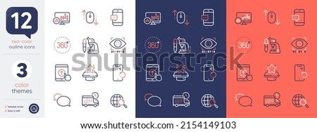 Set of Delivery, Web search and Swipe up line icons. Include Smartphone message, Smartphone recovery, Scroll down icons. 360 degrees, Winner podium, Artificial intelligence web elements. Vector