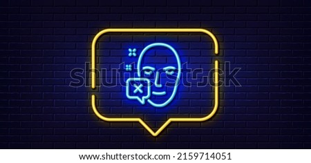 Neon light speech bubble. Face declined line icon. Human profile sign. Facial identification error symbol. Neon light background. Face declined glow line. Brick wall banner. Vector
