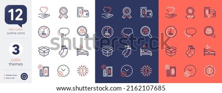 Set of 48 hours, Discount medal and Hold heart line icons. Include Talk bubble, Wallet money, Sleep icons. Parking payment, Info, Socks web elements. Open box, Loan percent, Search employees. Vector