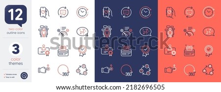 Set of Teamwork, Drag drop and Sleep line icons. Include Loyalty card, Voting campaign, Tested stamp icons. Certificate, 360 degrees, Update comments web elements. Dating app. Vector