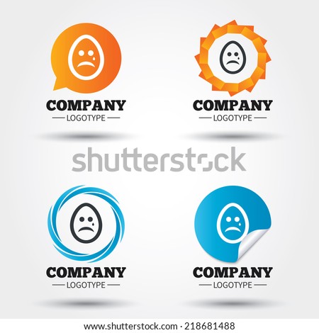 Sad Easter egg face with tear sign icon. Crying chat symbol. Business abstract circle logos. Icon in speech bubble, wreath. Vector