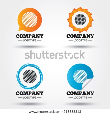 Golf ball sign icon. Sport symbol. Business abstract circle logos. Icon in speech bubble, wreath. Vector