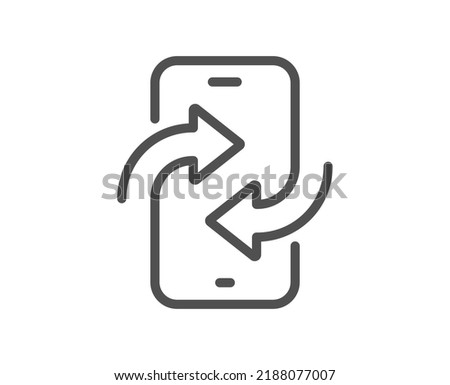 Phone transfer line icon. Smartphone app sign. Cellphone mobile device symbol. Quality design element. Linear style phone transfer icon. Editable stroke. Vector