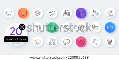 Simple set of Mail newsletter, Support and Calendar line icons. Include Talk bubble, Work home, Ice maker icons. Drag drop, Cloudy weather, Ice creams web elements. Engineering. Vector