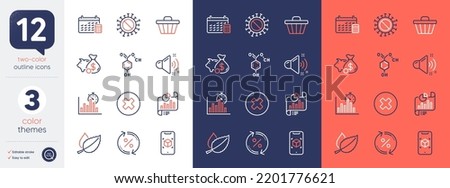Set of Report timer, Piggy bank and Loan percent line icons. Include Report document, Mint leaves, Chemical formula icons. Augmented reality, Shop cart, Calendar web elements. Loud sound. Vector