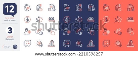Set of Roller coaster, Yummy smile and Click line icons. Include Money exchange, Queue, Cogwheel icons. Search employee, Electricity plug, Accounting web elements. Engineer, Falling star. Vector