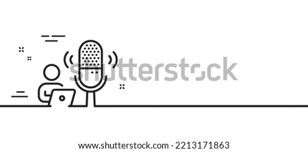 Podcast line icon. Studio mic sign. Voice record microphone symbol. Minimal line illustration background. Podcast line icon pattern banner. White web template concept. Vector