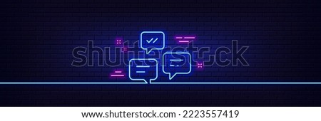 Neon light glow effect. Chat Messages line icon. Conversation or SMS sign. Communication symbol. 3d line neon glow icon. Brick wall banner. Chat Messages outline. Vector