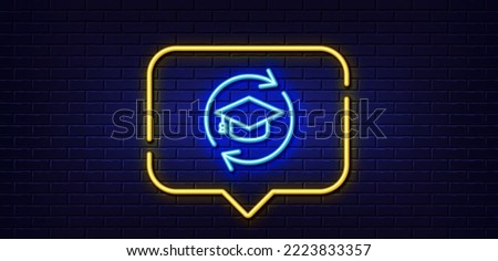 Neon light speech bubble. Continuing education line icon. Online education sign. Neon light background. Continuing education glow line. Brick wall banner. Vector