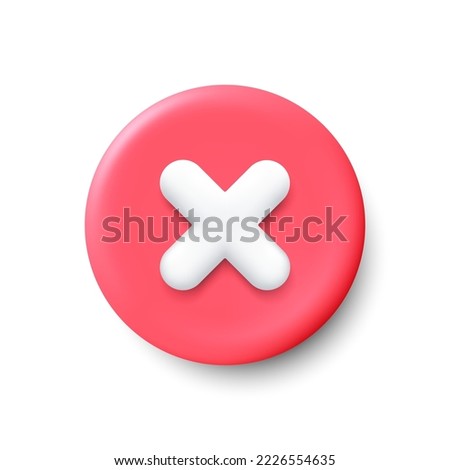 3d rejection icon. Cancel cross or delete sign. Forbidden x symbol. Illustration for web and mobile app. Red 3d cancel icon. Error cross button, close element. Wrong answer sign. Vector