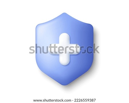 Shield 3d icon. Health care concept with cross. Medic care insurance. Immune system virus protection. Medicine health, pharmacy care and medical hospital symbol. Medic 3d shield. Vector