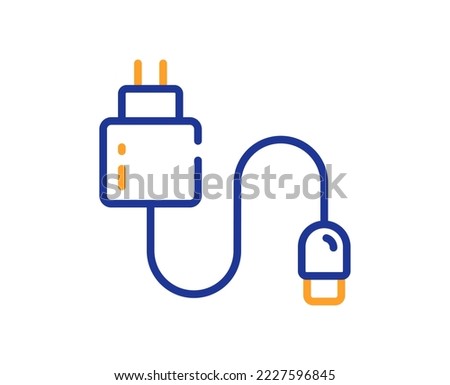 Charging cable line icon. Mobile accessories sign. Charge adapter symbol. Colorful thin line outline concept. Linear style charging cable icon. Editable stroke. Vector