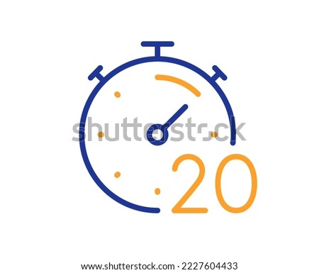 Timer 20 minutes line icon. Stopwatch time sign. Countdown clock symbol. Colorful thin line outline concept. Linear style timer icon. Editable stroke. Vector