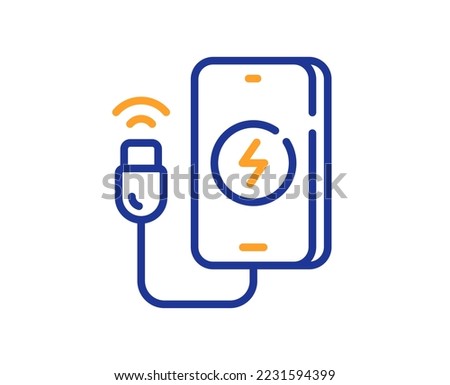 Phone charging line icon. Mobile accessories sign. Charge device symbol. Colorful thin line outline concept. Linear style phone charging icon. Editable stroke. Vector