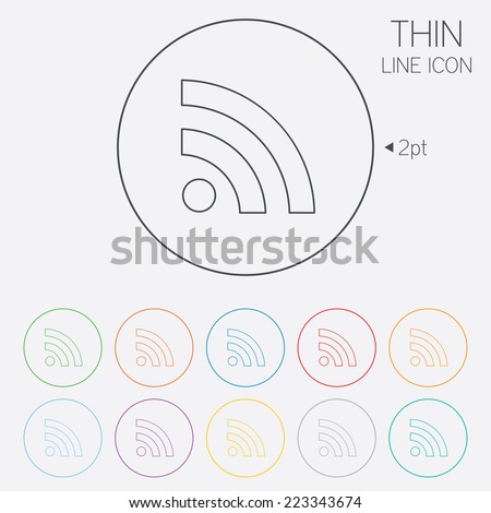 RSS sign icon. RSS feed symbol. Thin line circle web icons with outline. Vector