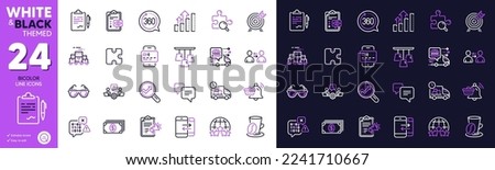 Boxes pallet, Analysis graph and Card line icons for website, printing. Collection of 360 degrees, Notification cart, Sunglasses icons. Rating stars, Coffee cup, Food delivery web elements. Vector