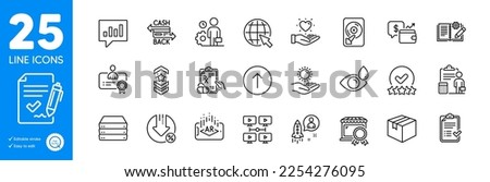 Outline icons set. Internet, Loan percent and Engineering documentation icons. Swipe up, Prescription drugs, Best market web elements. Employee, Certificate, Approved checklist signs. Vector