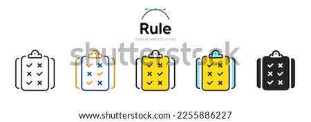 Rule line icon in different styles. Bicolor outline stroke style. Regulation compliance symbol for web ui, mobile application. Rule clipboard file. Quiz regulation document. Vector