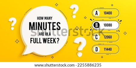 Quiz game menu, test questions choice. Template for TV show or trivia game. Riddle with question and answer options. Quiz game on yellow background with chat bubble. Vector illustration
