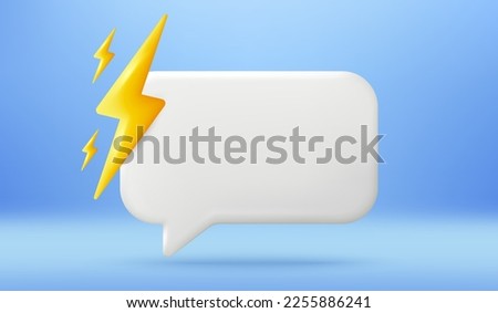 Empty reminder chat bubble. Push notice alert with power energy icon. Phone 3d message template. Speech bubble with lightning bolt. Electric power energy chat box banner. Vector illustration