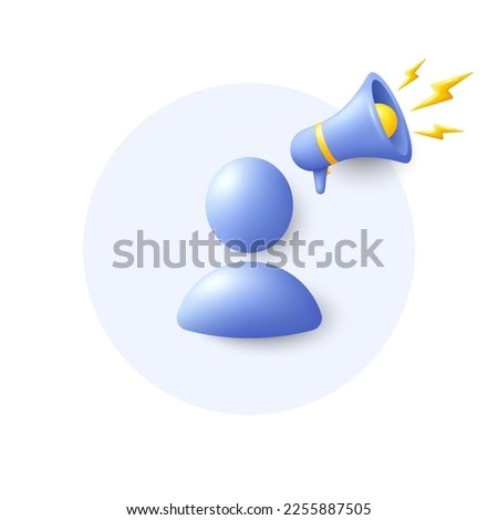 Avatar placeholder with offer 3d icon. Business communication headshot. Profile avatar with megaphone. Neutral gender user silhouette. Profile portrait. Offer button with avatar headshot. Vector