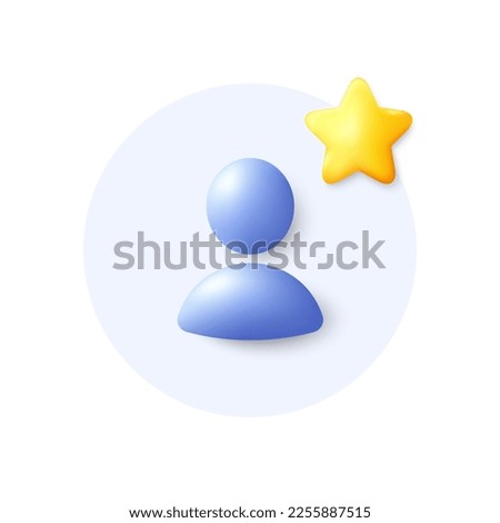Favorite profile placeholder 3d icon. Business communication headshot. Profile avatar with star. Neutral gender user silhouette. Profile portrait. Best rating button with avatar headshot. Vector