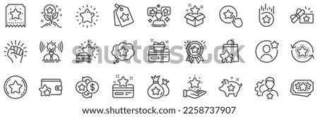 Bonus card, Redeem gift and discount coupon signs. Loyalty program line icons. Lottery ticket, Earn reward and winner gift icons. Shopping bag, loyalty card and lottery present. Vector