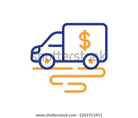 Cash transit line icon. Money collector truck sign. Cash collection machine symbol. Colorful thin line outline concept. Linear style cash transit icon. Editable stroke. Vector