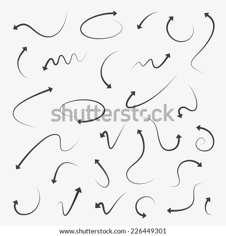 Curved sketch arrow icons.  Full rotation. Refresh or turn symbol. Vector