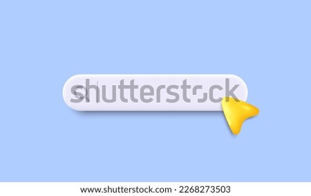3d search bar template for website. Navigation search for web browser. Yellow 3d arrow mouse cursor. Ask question template banner. Support FAQ information web bar. Vector