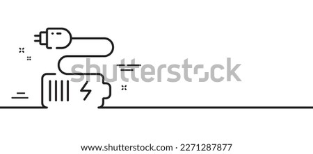 Battery plug line icon. Charge accumulator sign. Electric power symbol. Minimal line illustration background. Battery line icon pattern banner. White web template concept. Vector