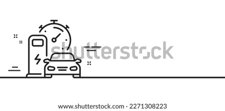 Charging station line icon. Car charge time sign. Electric power symbol. Minimal line illustration background. Charging station line icon pattern banner. White web template concept. Vector