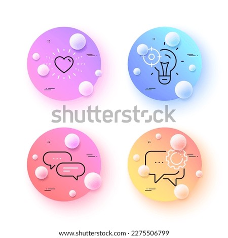 Heart, Employees messenger and Dots message minimal line icons. 3d spheres or balls buttons. Seo idea icons. For web, application, printing. Love, Speech bubble, Chat bubble. Performance. Vector
